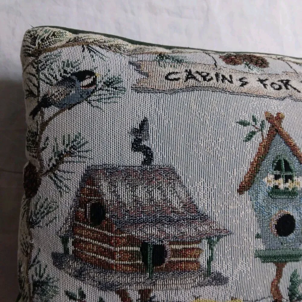 Cabins For Rent Bird House Tapestry Decorative Throw Pillow 16” Cottagecore Farm